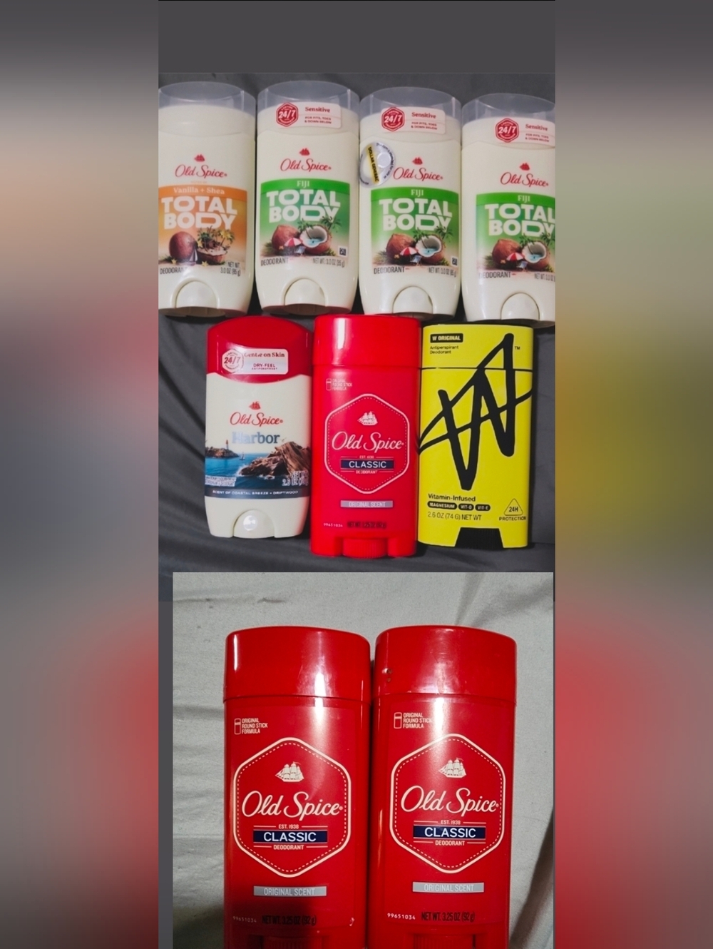 9 Old Spice Total Body & Classic Deodorant Bundle - White, Green, Red, Yellow